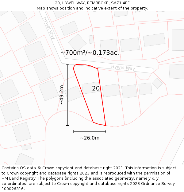 20, HYWEL WAY, PEMBROKE, SA71 4EF: Plot and title map