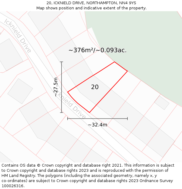 20, ICKNIELD DRIVE, NORTHAMPTON, NN4 9YS: Plot and title map