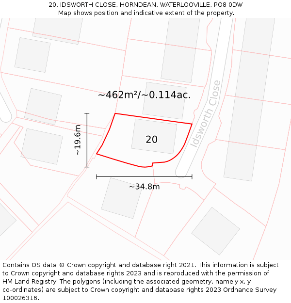 20, IDSWORTH CLOSE, HORNDEAN, WATERLOOVILLE, PO8 0DW: Plot and title map