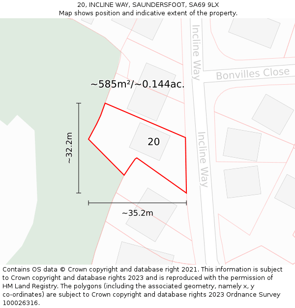 20, INCLINE WAY, SAUNDERSFOOT, SA69 9LX: Plot and title map