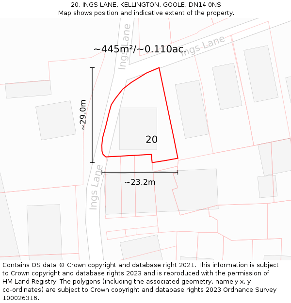 20, INGS LANE, KELLINGTON, GOOLE, DN14 0NS: Plot and title map