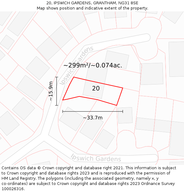 20, IPSWICH GARDENS, GRANTHAM, NG31 8SE: Plot and title map