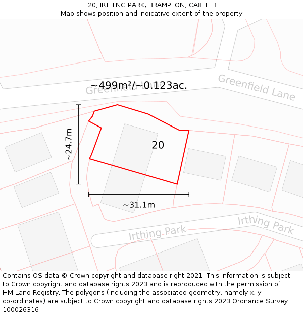 20, IRTHING PARK, BRAMPTON, CA8 1EB: Plot and title map