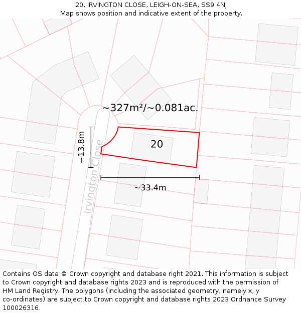 20, IRVINGTON CLOSE, LEIGH-ON-SEA, SS9 4NJ: Plot and title map