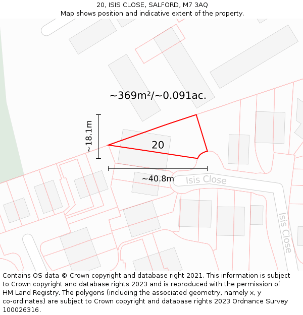 20, ISIS CLOSE, SALFORD, M7 3AQ: Plot and title map