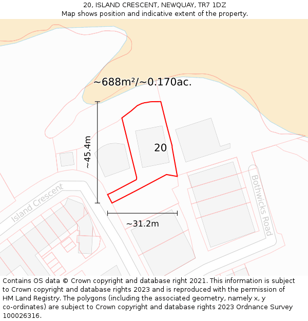 20, ISLAND CRESCENT, NEWQUAY, TR7 1DZ: Plot and title map