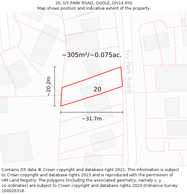 20, IVY PARK ROAD, GOOLE, DN14 6YG: Plot and title map