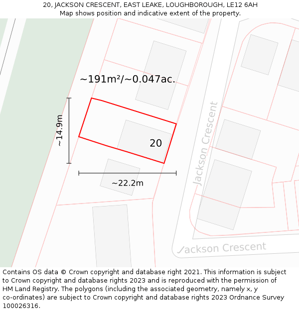 20, JACKSON CRESCENT, EAST LEAKE, LOUGHBOROUGH, LE12 6AH: Plot and title map