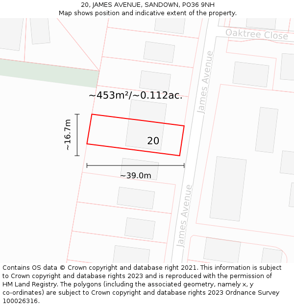 20, JAMES AVENUE, SANDOWN, PO36 9NH: Plot and title map