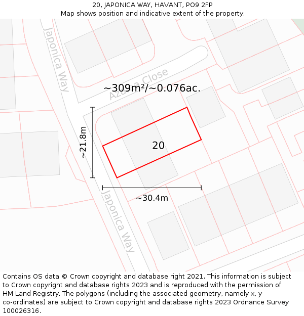 20, JAPONICA WAY, HAVANT, PO9 2FP: Plot and title map
