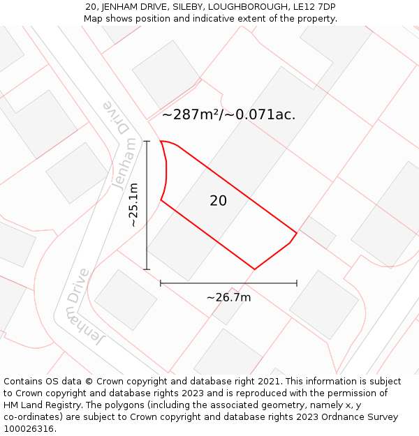 20, JENHAM DRIVE, SILEBY, LOUGHBOROUGH, LE12 7DP: Plot and title map