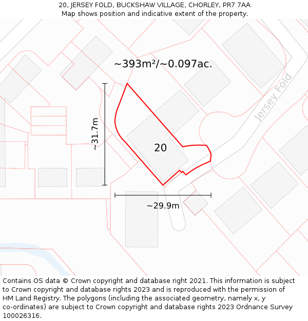 20, JERSEY FOLD, BUCKSHAW VILLAGE, CHORLEY, PR7 7AA: Plot and title map