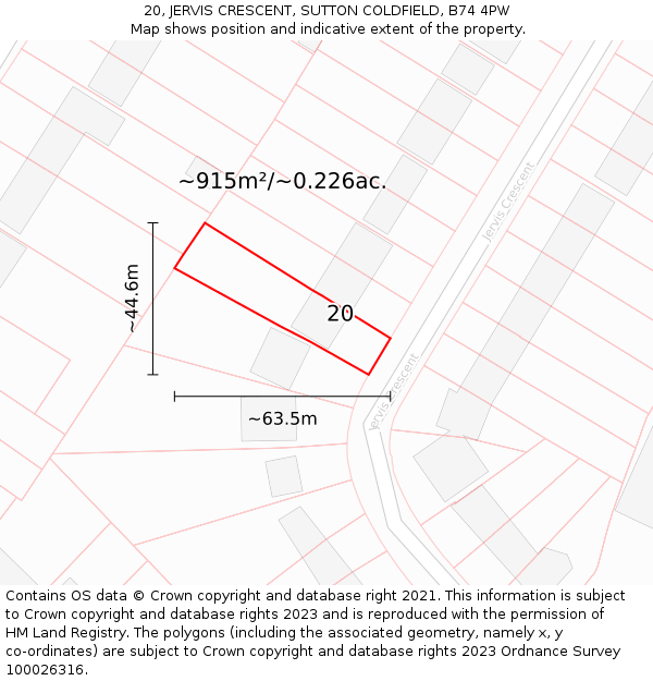 20, JERVIS CRESCENT, SUTTON COLDFIELD, B74 4PW: Plot and title map