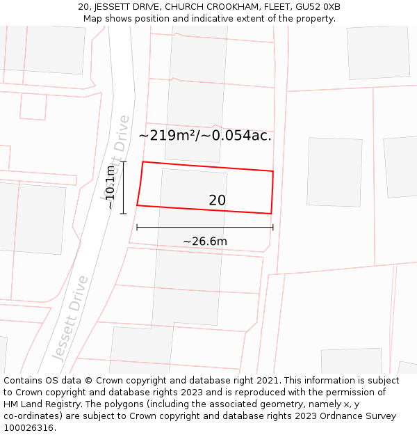 20, JESSETT DRIVE, CHURCH CROOKHAM, FLEET, GU52 0XB: Plot and title map