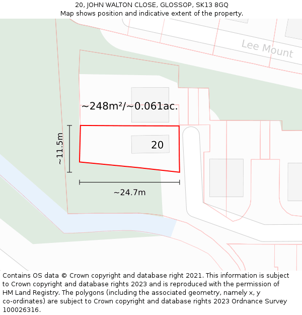 20, JOHN WALTON CLOSE, GLOSSOP, SK13 8GQ: Plot and title map