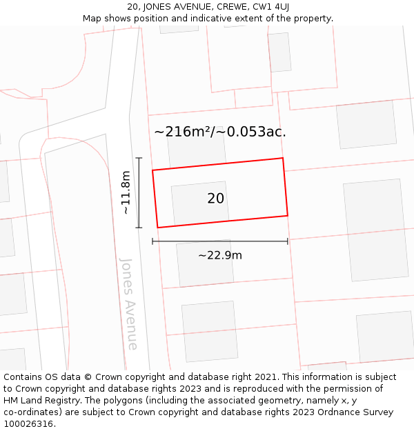 20, JONES AVENUE, CREWE, CW1 4UJ: Plot and title map