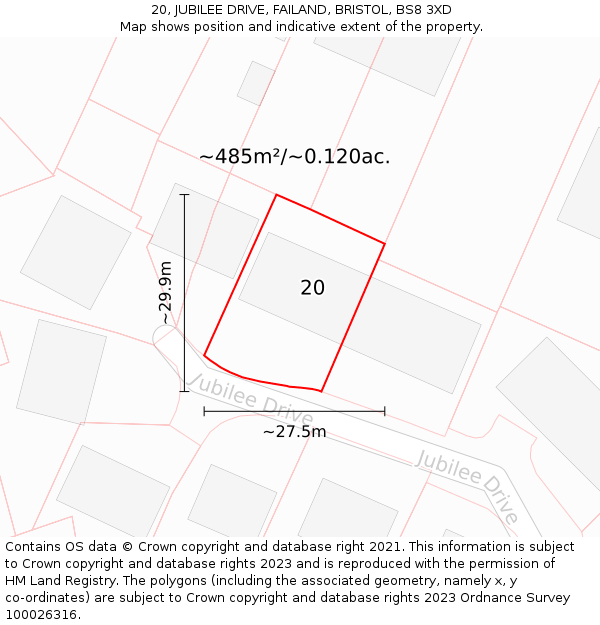 20, JUBILEE DRIVE, FAILAND, BRISTOL, BS8 3XD: Plot and title map