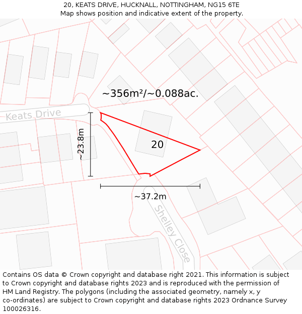 20, KEATS DRIVE, HUCKNALL, NOTTINGHAM, NG15 6TE: Plot and title map