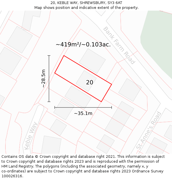 20, KEBLE WAY, SHREWSBURY, SY3 6AT: Plot and title map