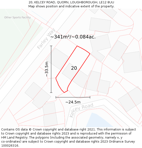 20, KELCEY ROAD, QUORN, LOUGHBOROUGH, LE12 8UU: Plot and title map