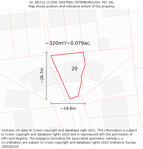 20, KELFUL CLOSE, EASTREA, PETERBOROUGH, PE7 2EL: Plot and title map