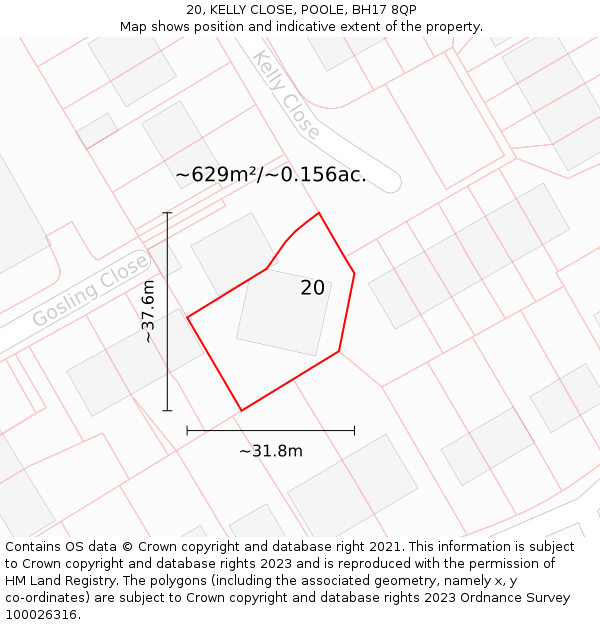 20, KELLY CLOSE, POOLE, BH17 8QP: Plot and title map