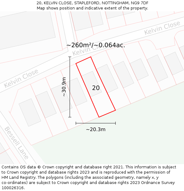 20, KELVIN CLOSE, STAPLEFORD, NOTTINGHAM, NG9 7DF: Plot and title map