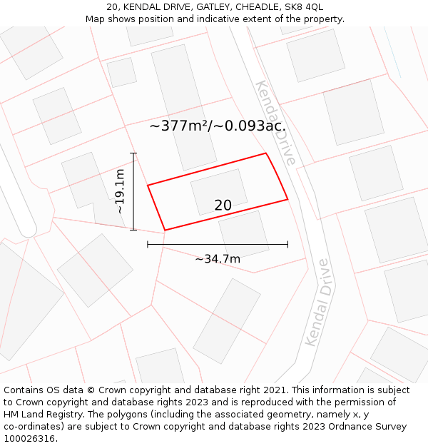 20, KENDAL DRIVE, GATLEY, CHEADLE, SK8 4QL: Plot and title map