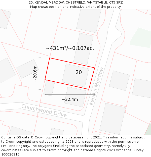 20, KENDAL MEADOW, CHESTFIELD, WHITSTABLE, CT5 3PZ: Plot and title map