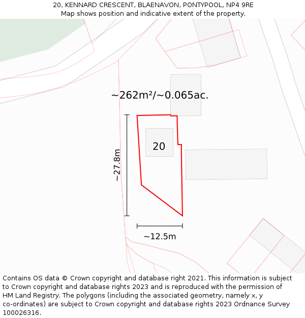 20, KENNARD CRESCENT, BLAENAVON, PONTYPOOL, NP4 9RE: Plot and title map