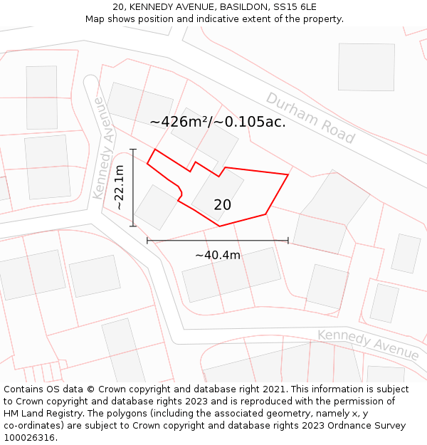 20, KENNEDY AVENUE, BASILDON, SS15 6LE: Plot and title map