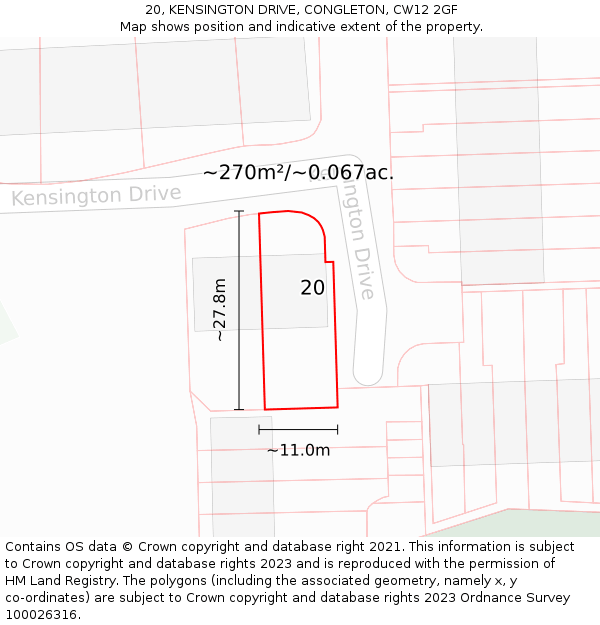 20, KENSINGTON DRIVE, CONGLETON, CW12 2GF: Plot and title map