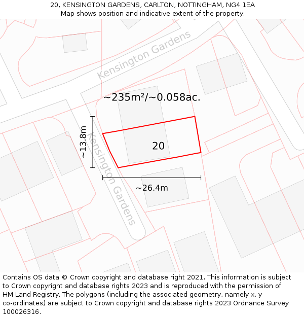 20, KENSINGTON GARDENS, CARLTON, NOTTINGHAM, NG4 1EA: Plot and title map