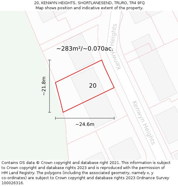 20, KENWYN HEIGHTS, SHORTLANESEND, TRURO, TR4 9FQ: Plot and title map