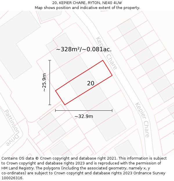20, KEPIER CHARE, RYTON, NE40 4UW: Plot and title map