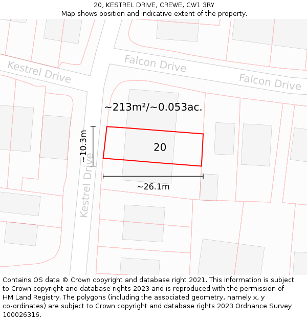 20, KESTREL DRIVE, CREWE, CW1 3RY: Plot and title map