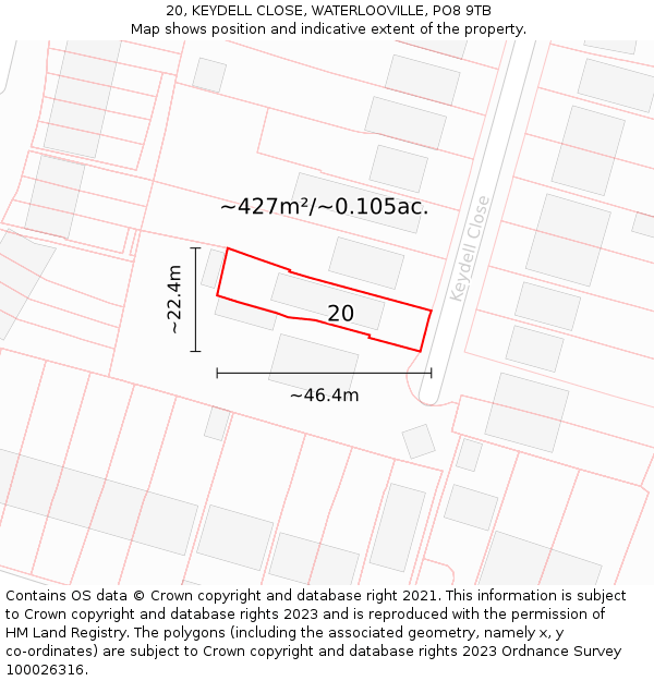 20, KEYDELL CLOSE, WATERLOOVILLE, PO8 9TB: Plot and title map