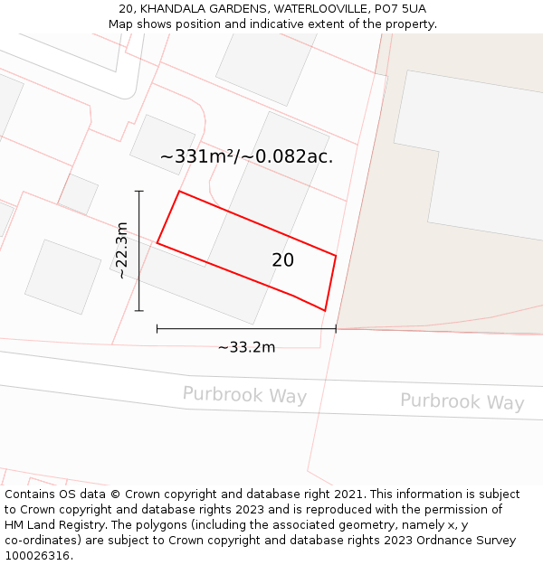 20, KHANDALA GARDENS, WATERLOOVILLE, PO7 5UA: Plot and title map