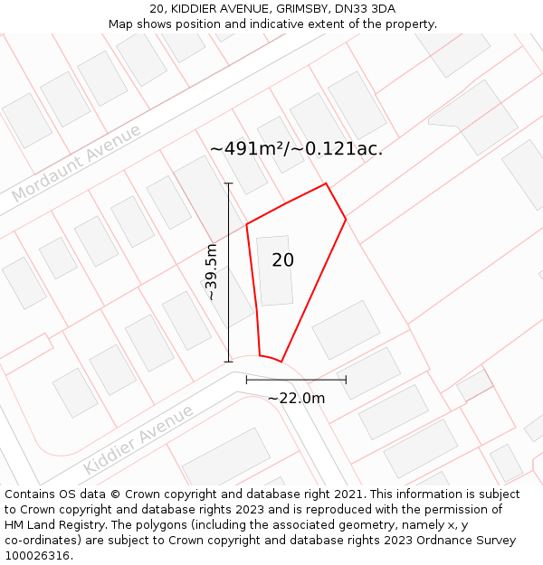 20, KIDDIER AVENUE, GRIMSBY, DN33 3DA: Plot and title map