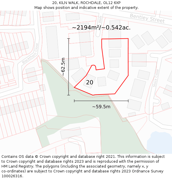 20, KILN WALK, ROCHDALE, OL12 6XP: Plot and title map