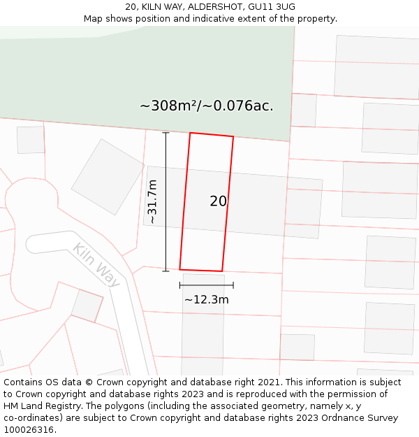 20, KILN WAY, ALDERSHOT, GU11 3UG: Plot and title map