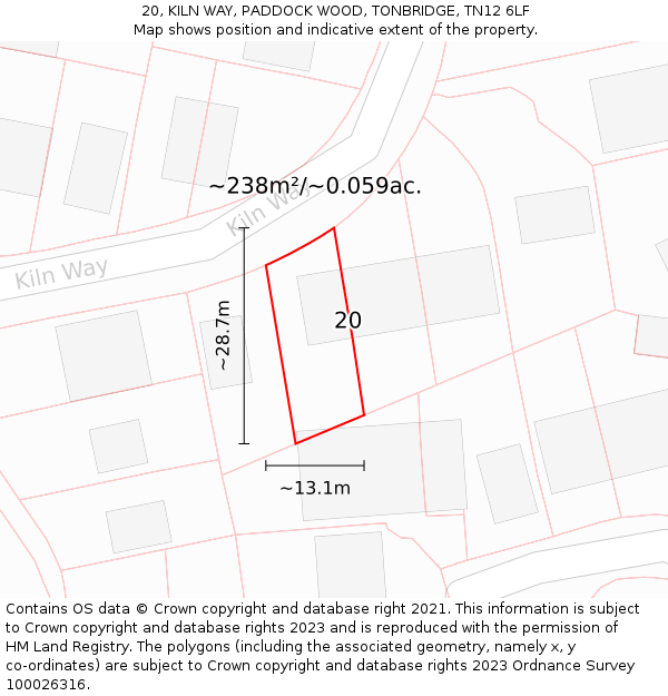 20, KILN WAY, PADDOCK WOOD, TONBRIDGE, TN12 6LF: Plot and title map