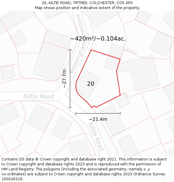 20, KILTIE ROAD, TIPTREE, COLCHESTER, CO5 0PX: Plot and title map