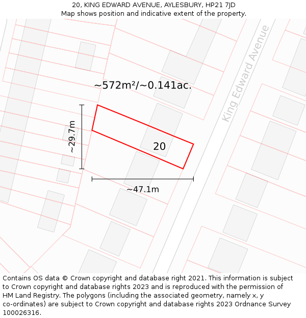 20, KING EDWARD AVENUE, AYLESBURY, HP21 7JD: Plot and title map