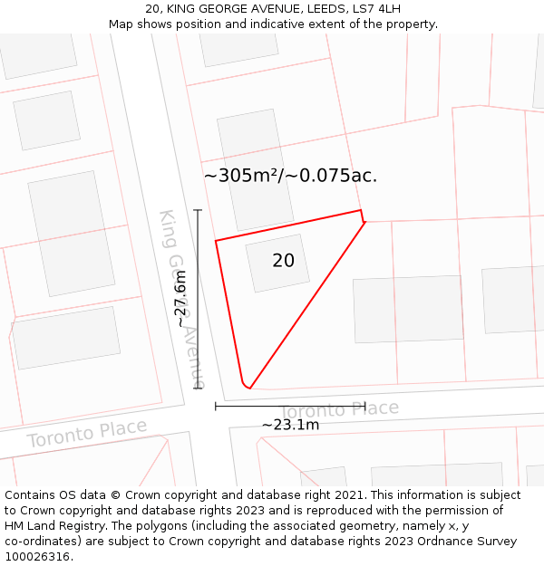 20, KING GEORGE AVENUE, LEEDS, LS7 4LH: Plot and title map