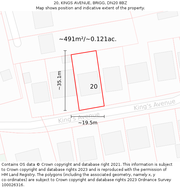 20, KINGS AVENUE, BRIGG, DN20 8BZ: Plot and title map