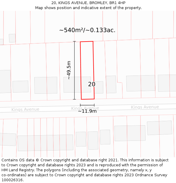 20, KINGS AVENUE, BROMLEY, BR1 4HP: Plot and title map