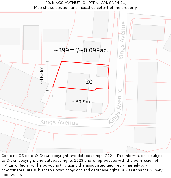 20, KINGS AVENUE, CHIPPENHAM, SN14 0UJ: Plot and title map