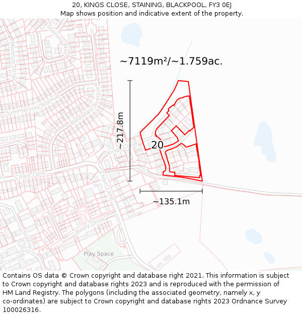 20, KINGS CLOSE, STAINING, BLACKPOOL, FY3 0EJ: Plot and title map