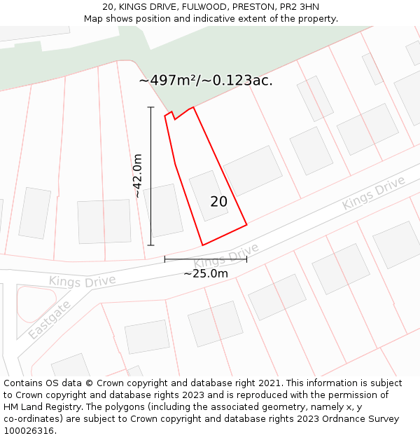 20, KINGS DRIVE, FULWOOD, PRESTON, PR2 3HN: Plot and title map